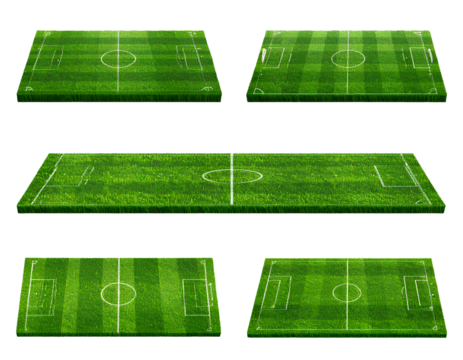 3D realistic icon set of green grass texture for a football field, isolated on a transparent background PNG