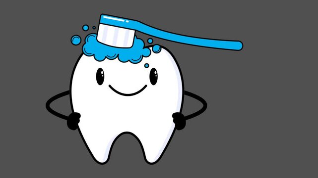 Looping Brushing Tooth Cartoon Motion Graphic with Alpha Background