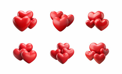 A vibrant red set of hearts, a symbol of love and romance, isolated on white for Valentine's Day decoration