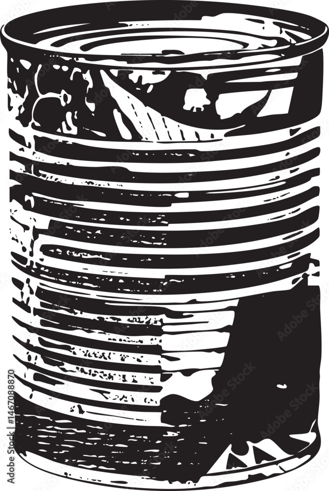Poster a cylindrical metal can stands upright displaying vertical lines and a textured surface.