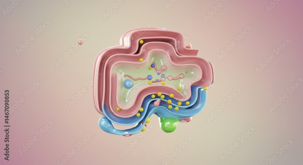 Poster abstract cellular structure: 3d render of intricate organelle