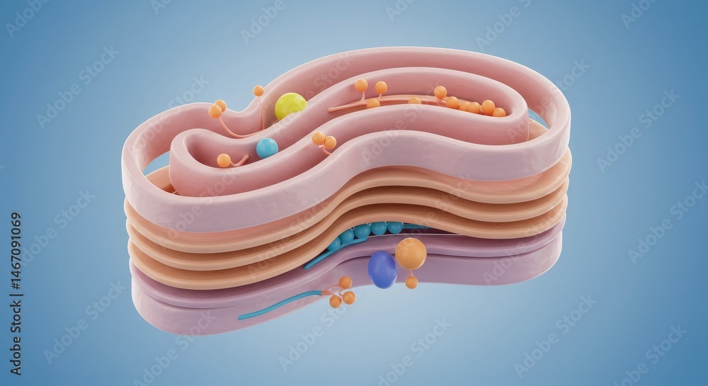 Poster abstract 3d render of cellular structures mitochondria bio-illustration