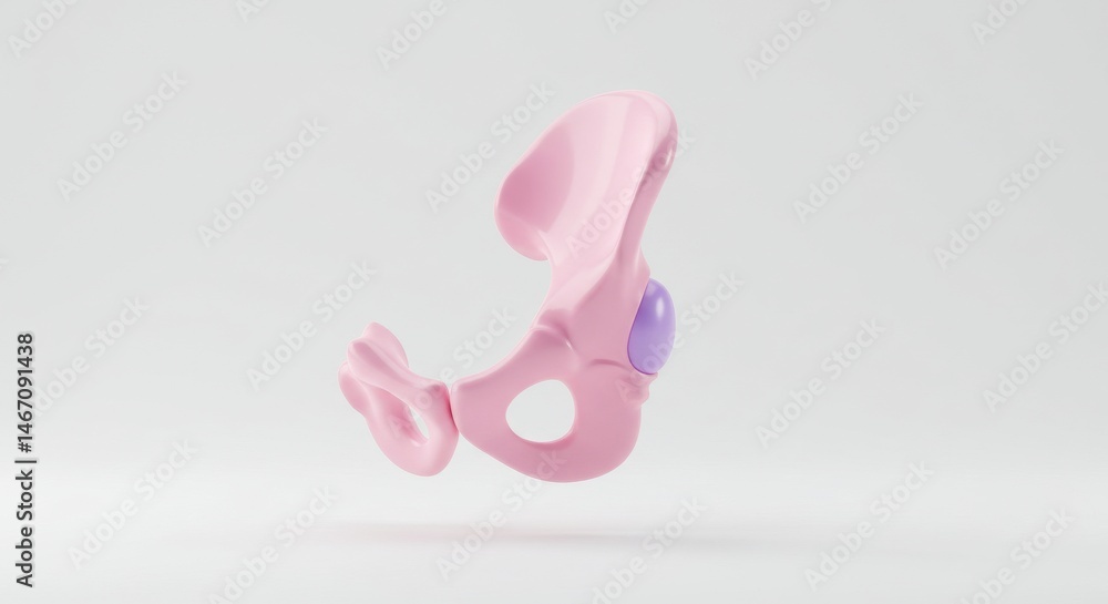 Poster abstract 3d render of a pink pelvic bone structure with a purple orb