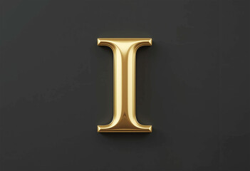Letter I uppercase. Gold font on black background. 3d rendering