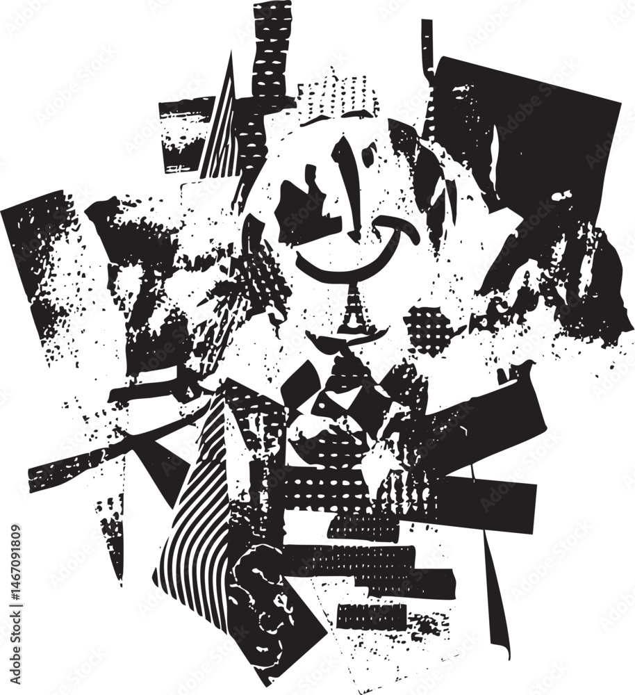 Poster a fragmented abstract face emerges from a chaotic arrangement of geometric shapes.