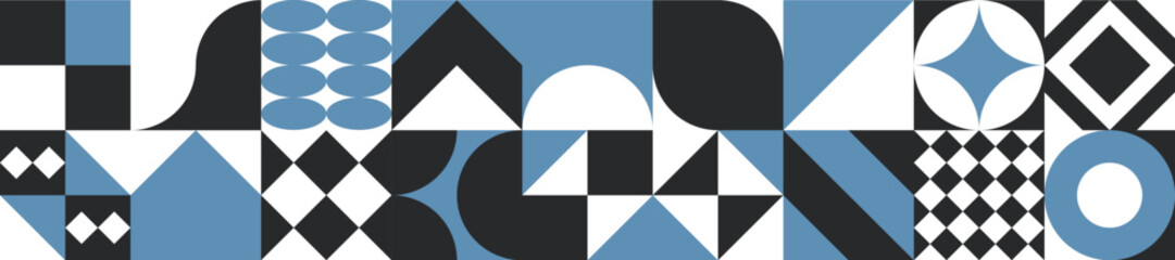 Seamless mosaic geometric pattern illustration, abstract shapes in blue. Background print with organic concept. Minimalist shape and geometry