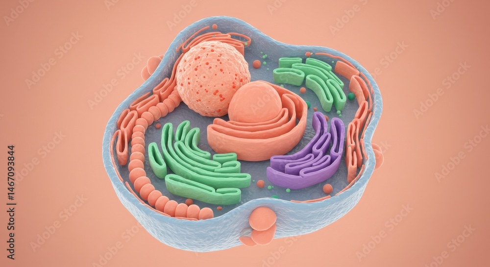 Poster exploring the intricate world of eukaryotic cell structure: a 3d model visualization