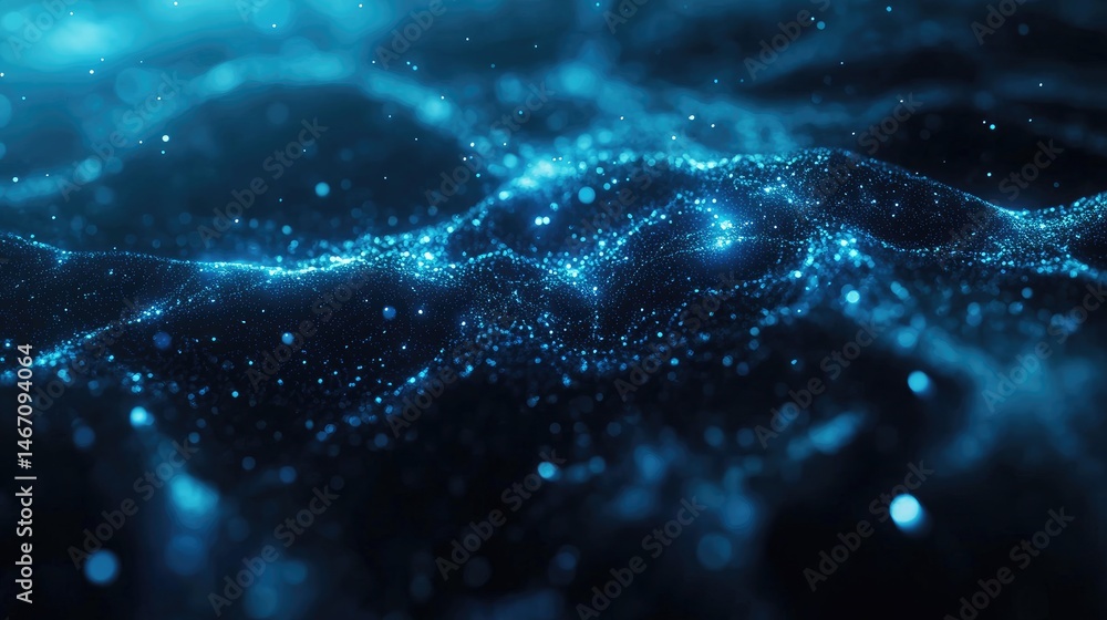 Poster close-up view of intricate neural cells illuminated in blue light. showcasing their delicate structu