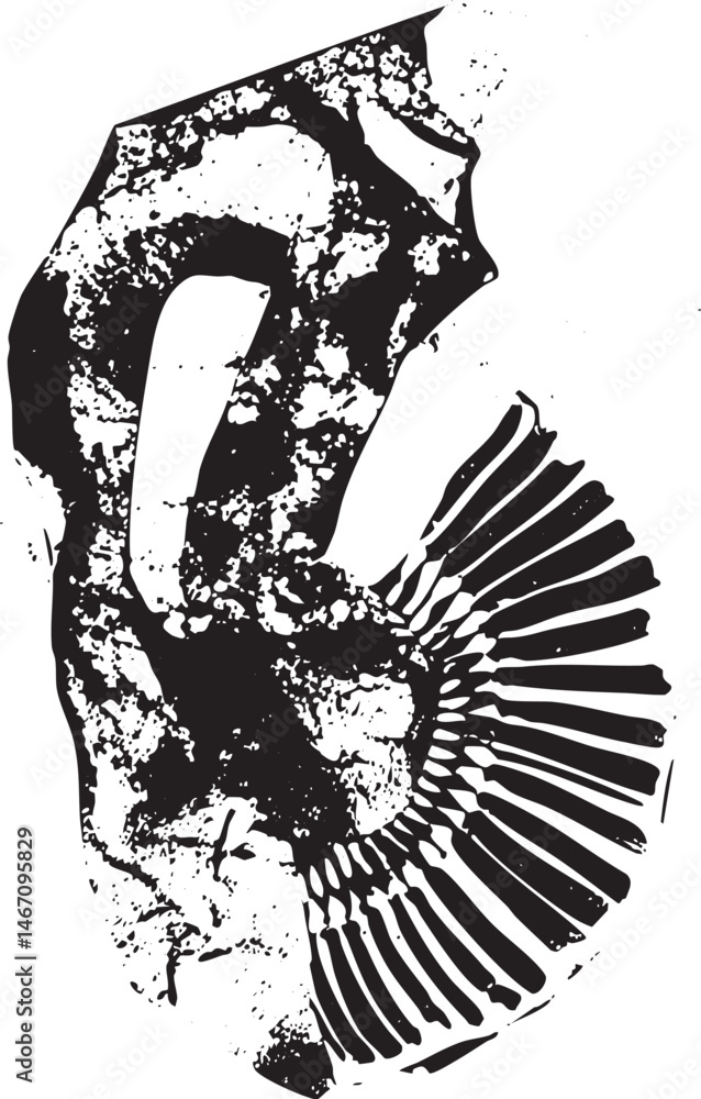 Poster a fragmented textured abstract shape dominates the with radiating lines.