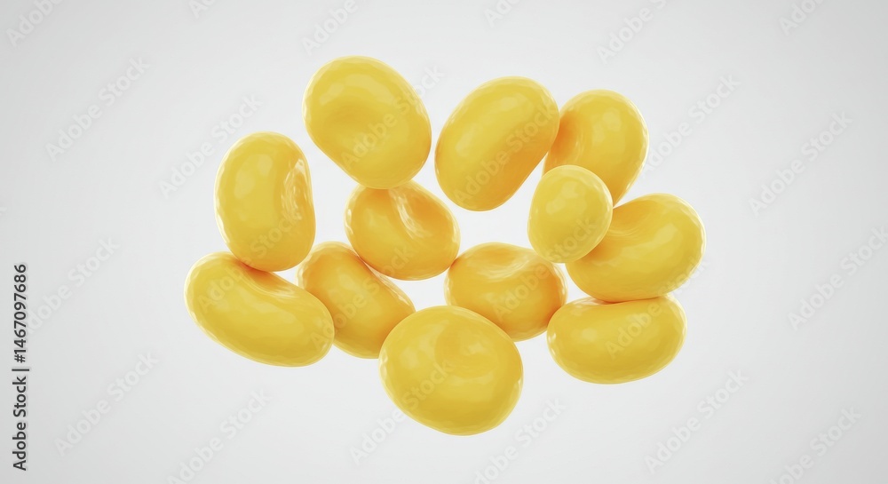 Poster abstract 3d render of yellow organic forms floating against a white background