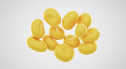 Fototapeta premium Abstract 3D Render of Yellow Organic Forms Floating Against a White Background