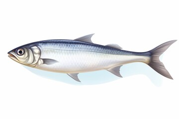 Detailed illustration of a silvery fish marine life aquatic animal with a dark dorsal fin side view