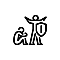 protect friend outline icon. figure defending friend line art illustration.