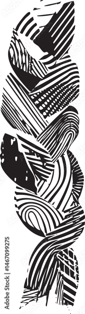 Poster abstract black and white lines form a dynamic spiraling composition.