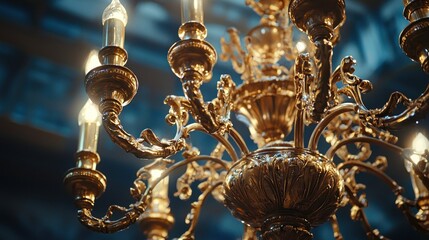 Ornate gold chandelier close-up