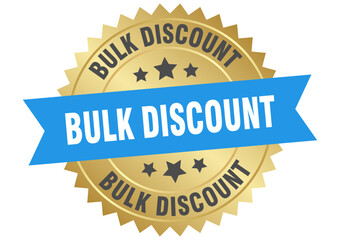 bulk discount. bulk discount round blue and gold label isolated on transparent background