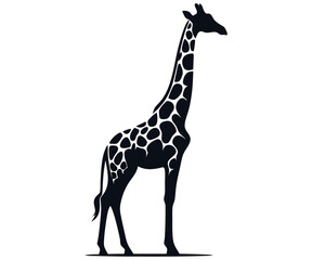 Naklejka premium Silhouette of standing giraffe with pattern on white background. Clipart image isolated on background.
