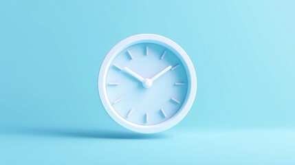 3D Minimal Clock Icon Representing Time on Blue Background