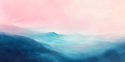 Fototapeta premium Misty Mountain Landscape Pink and Blue Dreamy Scenery