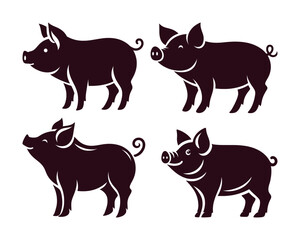 vector set silhouette of pig (artwork 1)