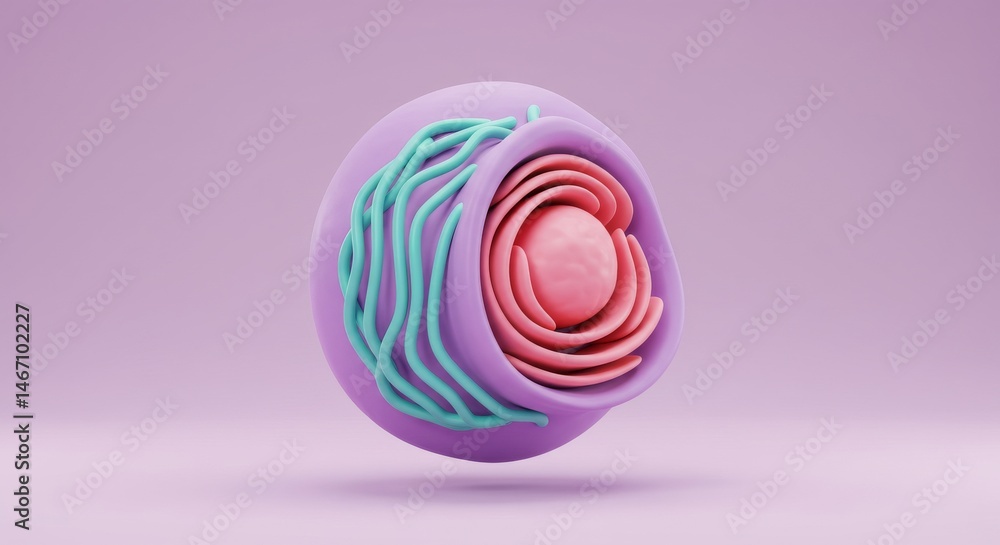 Poster abstract 3d render of a cell structure with pastel colors and organic forms