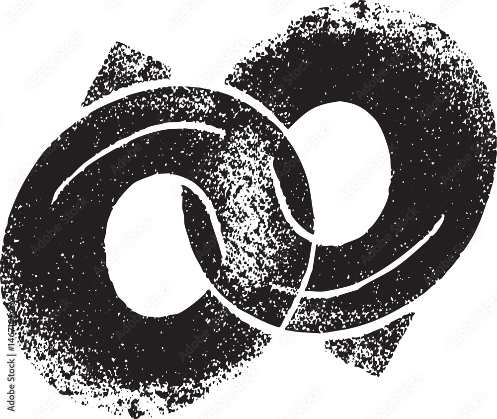 Poster a stylized continuous loop symbol in black and white.