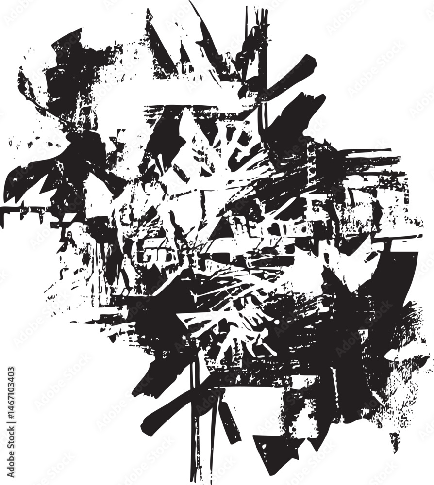 Poster abstract black and white brushstrokes create a dynamic textured composition.