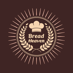 Vintage bakery logo design, chef's hat icon, wheat stalks, sunburst effect, minimalist illustration style 