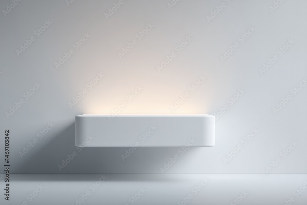 Poster sleek minimalistic empty podium levitating effortlessly against white background offering ample copy