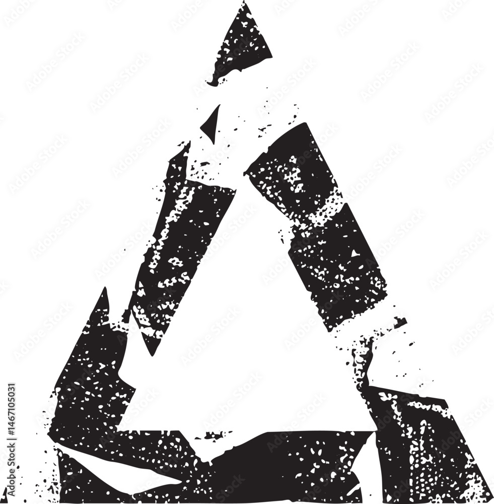 Poster a fragmented angular triangle shape dominates the with sharp edges.