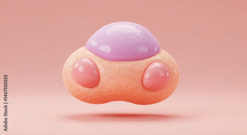 Poster pastel-colored 3d render of a whimsical blob-shaped vehicle