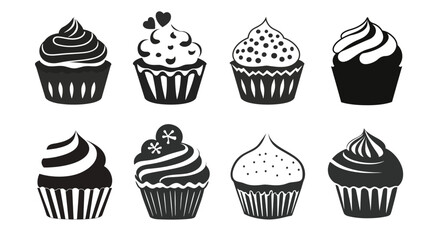 Flat Cupcake Silhouette Vector Illustration