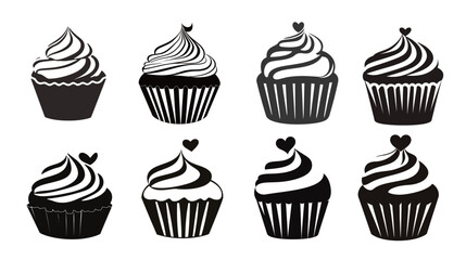 Flat Cupcake Silhouette Vector Illustration