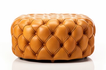 Obraz premium Luxurious tan leather tufted ottoman perfect for modern living rooms adds a touch of elegance and