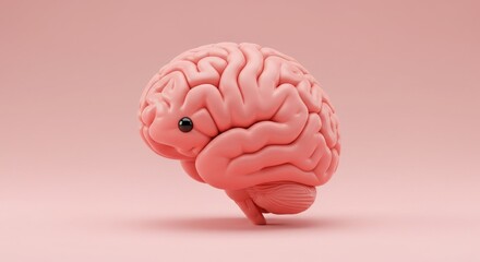 Pink Human Brain 3D Render Illustration on Pink Background
