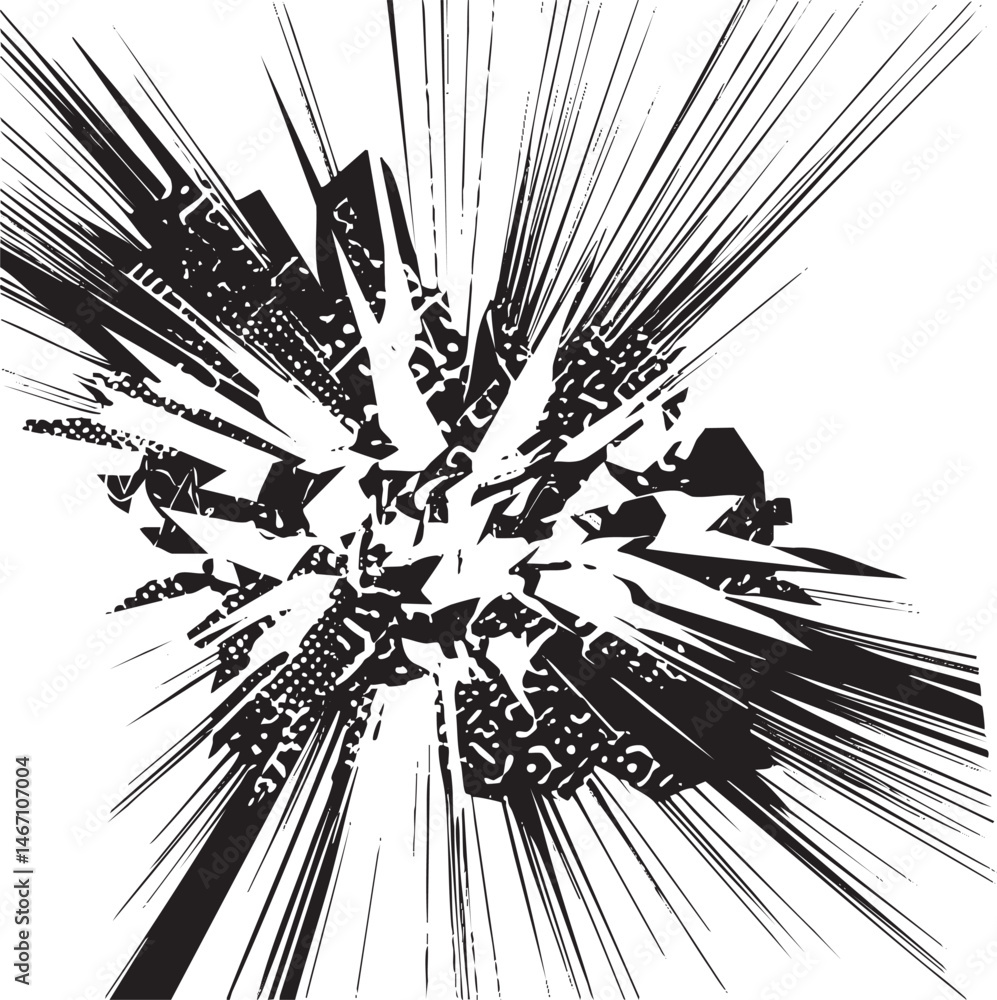 Poster a dynamic burst of shattered geometric shapes explodes outward.