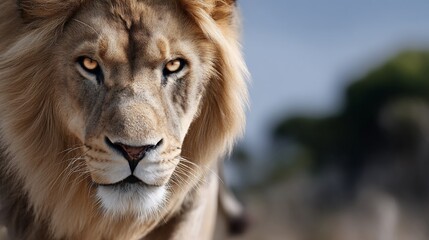 Fototapeta premium Majestic lion close-up, intense gaze