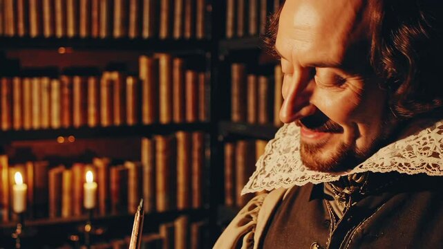 William shakespeare writing a play in his study