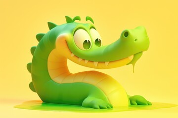 Obraz premium Playful, cartoonish crocodile character in a digital rendering.
