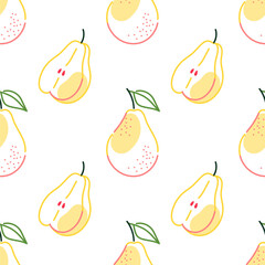 Seamless pattern with hand-drawn pear. Repeating cartoon fruit background