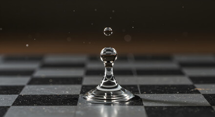 Strategic Splash Water Droplet Reflection On Chessboard For Creative Projects