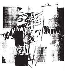 A solitary figure stands before a fragmented textured wall.