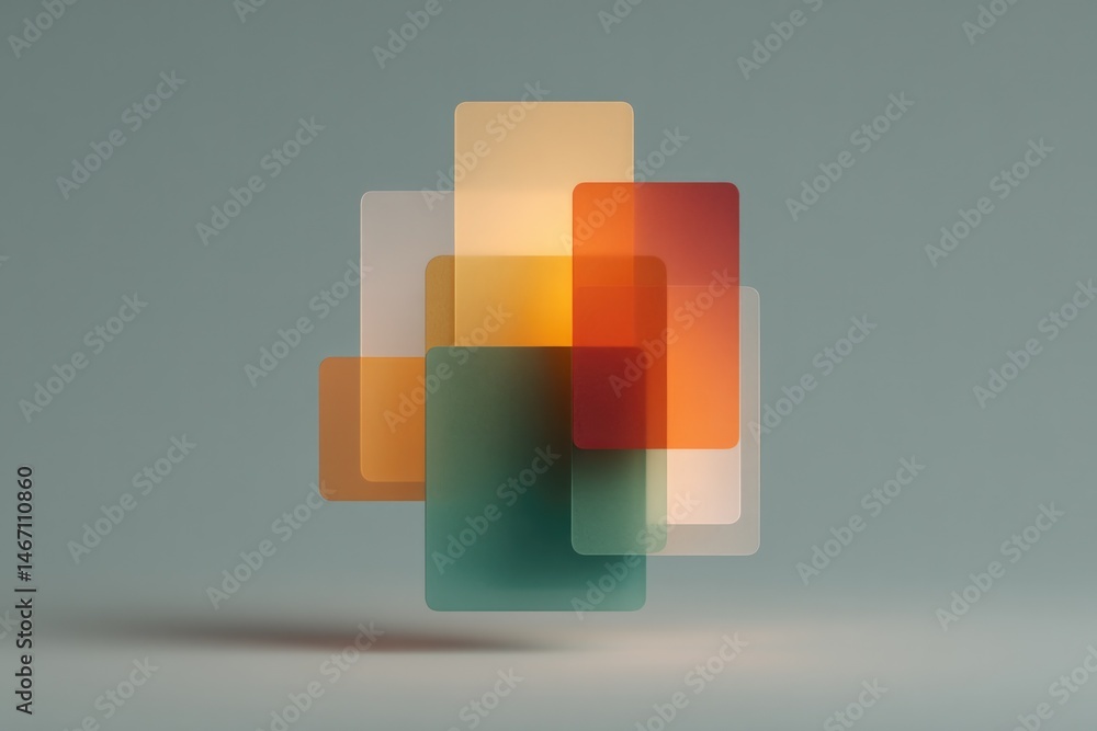 Poster abstract geometric shapes intertwine in layered composition against plain background