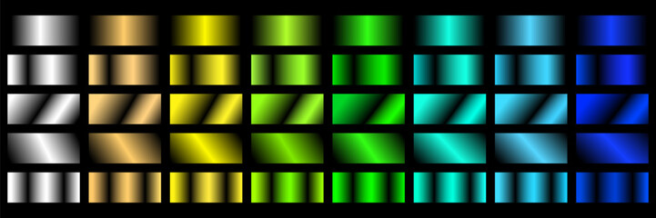 Fototapeta premium Gold rose, silver, bronze, copper and golden foil texture gradation background set. Vector shiny and metalic gradient collection for border, frame, ribbon, label design. eps 10