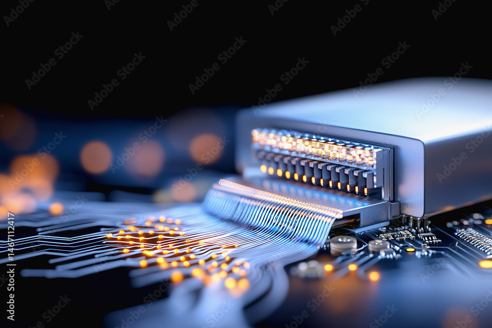 Poster high-quality close-up of a computer processor showcasing digital connectivity and modern technology 