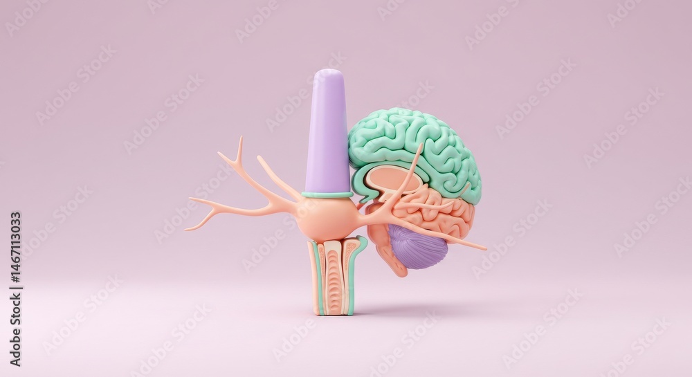 Poster stylized 3d render of brain anatomy with neuron connections