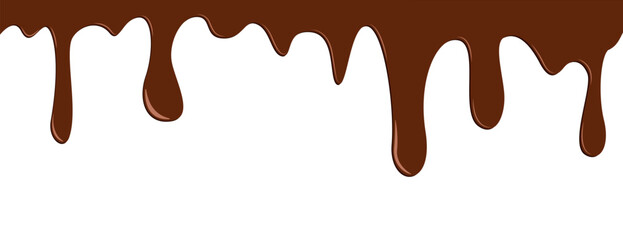 Melted chocolate drip liquid element. Melt chocolate flowing. Spilled, drop, leak. Vector illustration