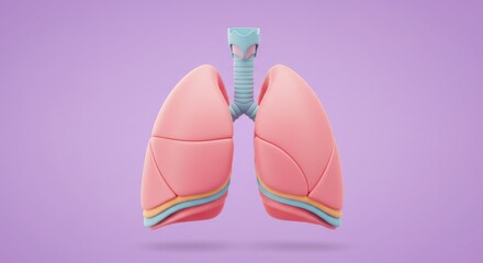 Stylized 3D Render of Human Lungs: Pastel Anatomy Illustration