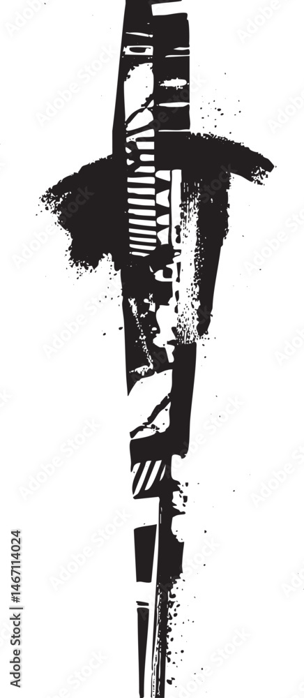 Poster a black and white abstract shape dominates the frame appearing to extend upwards.