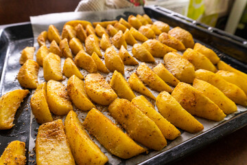 Fried potato wedges. Food. Fast food. Diet